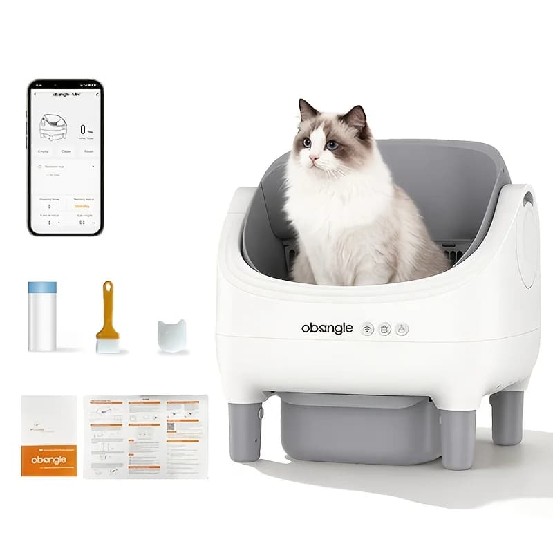 Lettiera per Gatti Autopulente Obangle Open-Top, Lettiera Automatica per Gatti con Controllo tramite APP, Smaltimento Rifiuti Inodore, Sacchetti per Rifiuti Inclusi, Senza Batteria