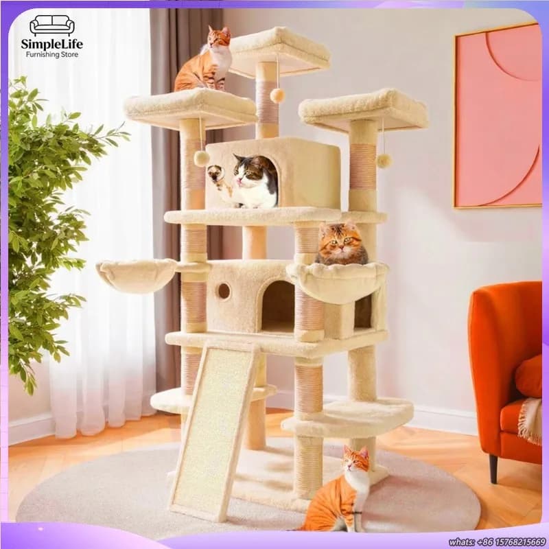 Grande Albero per Gatti con Rifugio Accogliente, Design Compatto, Tiragraffi Multilivello e Giocattoli, Arredamento per Animali Domestici per Tutte le Stagioni, per Gatti da Interno
