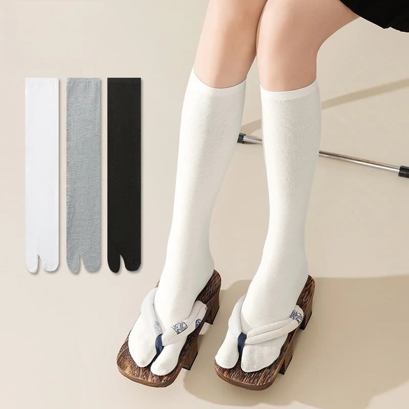 Cotton Knit Split Toe Socks for Men Women Solid Color Simple Comfortable Knee High Two-Toed Sock Japanese Harajuku Tabi Socks