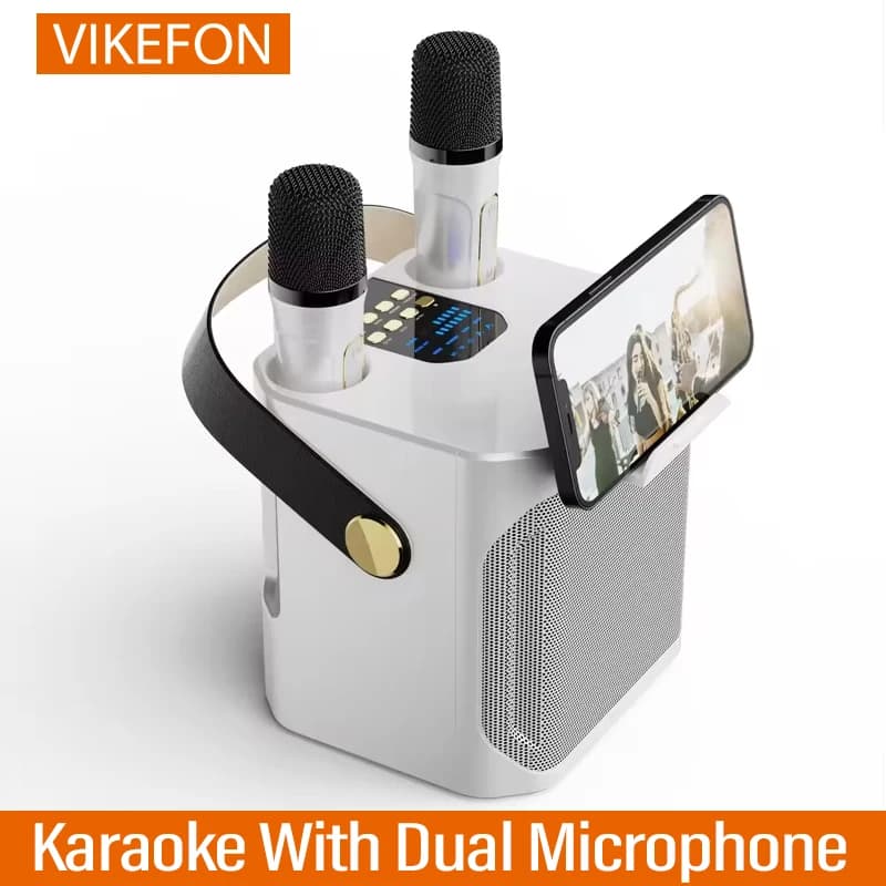 Karaoke surround stereo 360 con doppio microfono Altoparlante Bluetooth ad alta potenza Boombox Subwoofer wireless portatile impermeabile