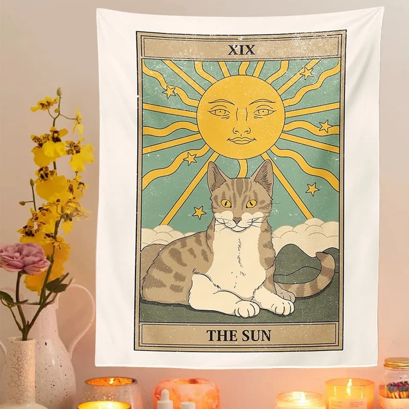 Gatto Divinazione Stregoneria Tarocchi Carta Arazzo Appeso a parete Arazzi Baphomet Occulto Parete di casa Fasi lunari Zerbino Decor Gatto Coven