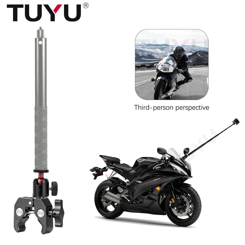 TUYU Moto 3rd Person View Bastone Selfie Invisibile per GoPro Max Hero 12 11 Insta360 X4 X3 X2 Accessori per montaggio su RAM per fotocamera