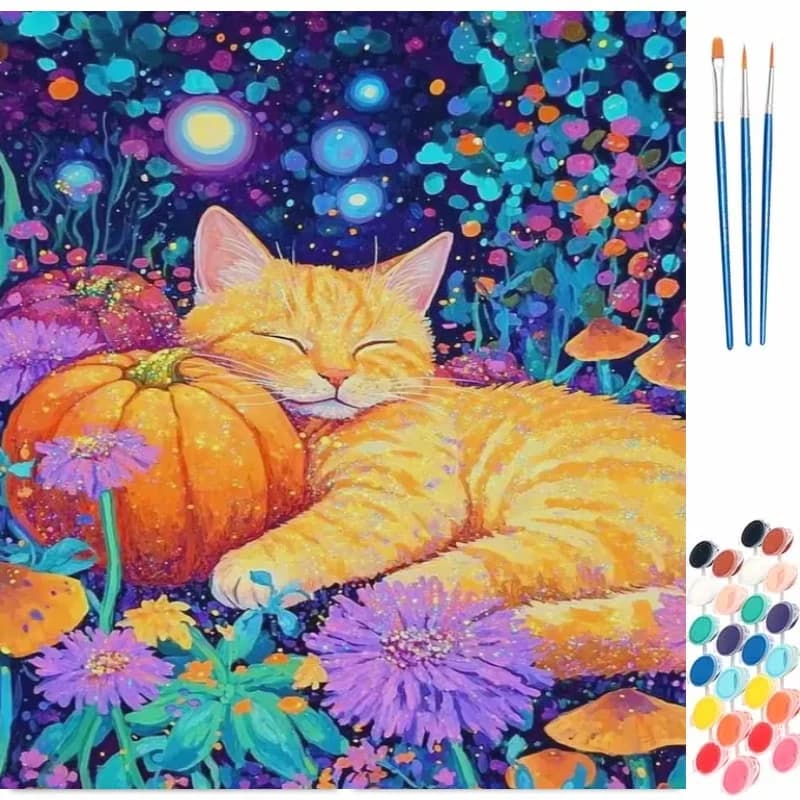 DIY Oil Painting By Numbers Orange Cat with Pumpkin Kit Acrylic Paint By Numbers Diy Numbers Painting Art on Canvas By Numbers