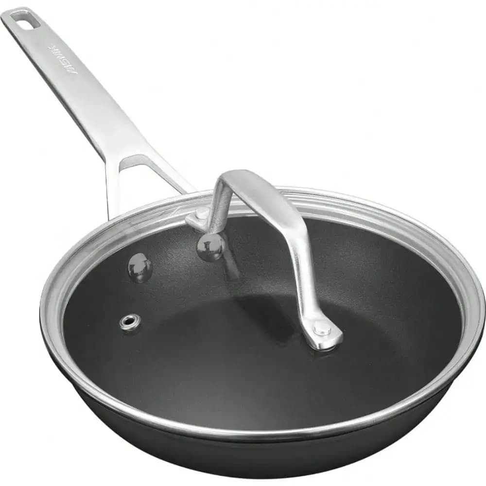 Piccola padella antiaderente con coperchio, per uova e omelette, resistente ai graffi, adatta per induzione e forno fino a 700°F.