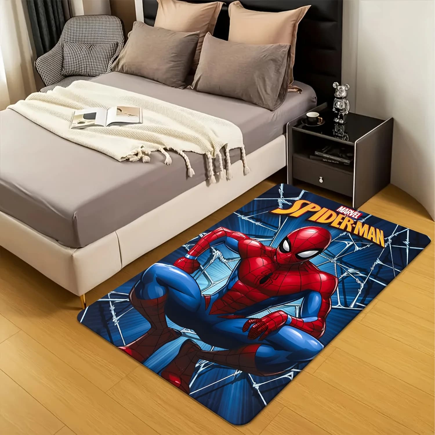 1 tappetino da pavimento Marvel Spring | Spider-Man Homecoming - Tappeto da soggiorno con motivo a cartoni animati | Tappetino Decorativo Natalizio in Flanella