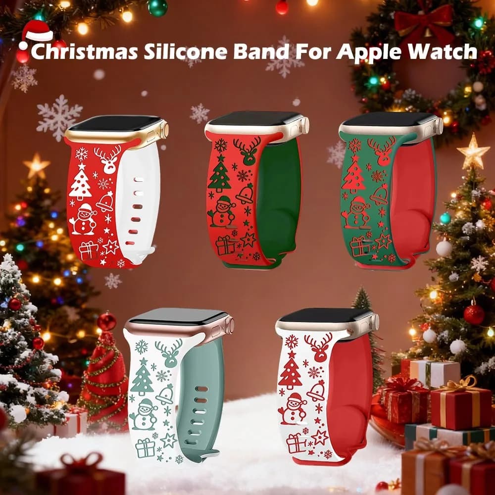 Cinturino natalizio in silicone per Apple Watch S10 42mm / 46mm Cinturino con incisione laser pupazzo di neve per cinturino Apple Watch S10 42mm / 46mm