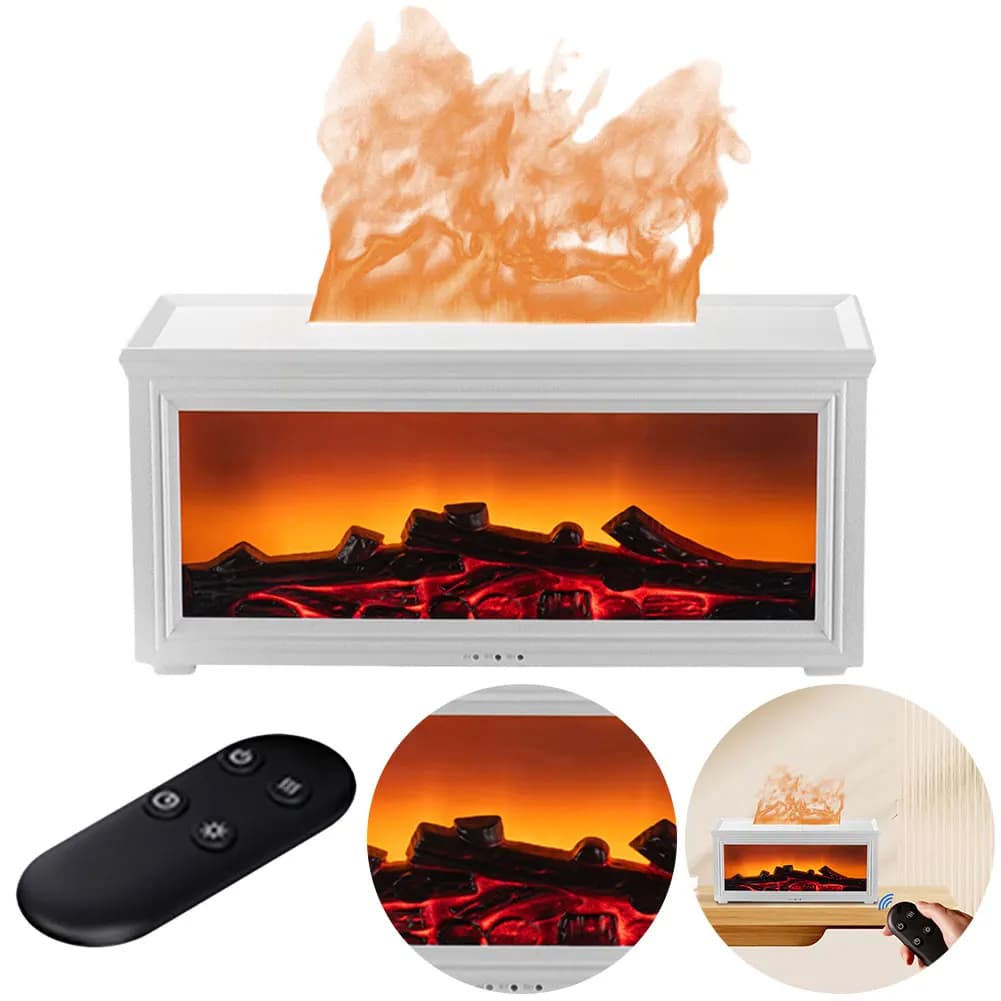 Diffusore di Oli Essenziali con Luce LED, Spegnimento Automatico Senza Acqua, Simulazione Camino, Telecomando, Regalo Creativo per la Casa