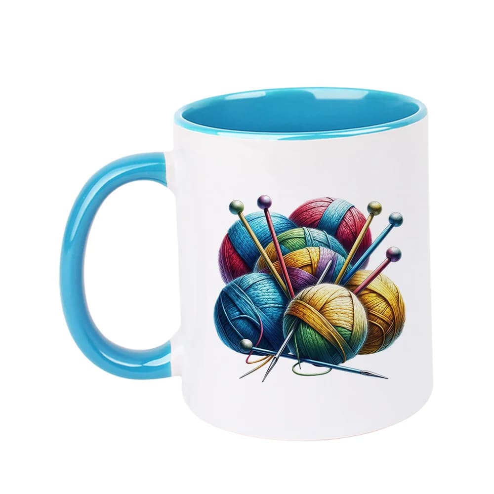 11oz Yarn Ball Knitting Needles Pattern Ceramic Coffee Mug Colorful Craft Design Tableware for Home Party Holiday Present Christ