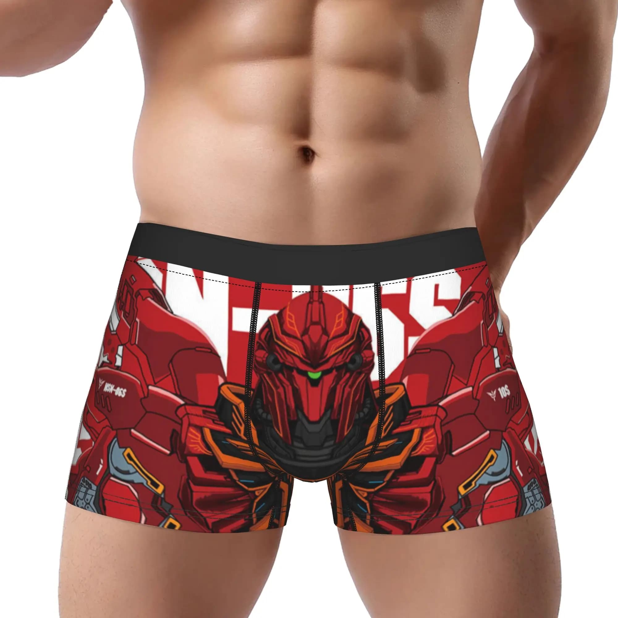 Red Gundam Underpants Breathbale Panties Male Underwear Print Shorts Boxer Briefs