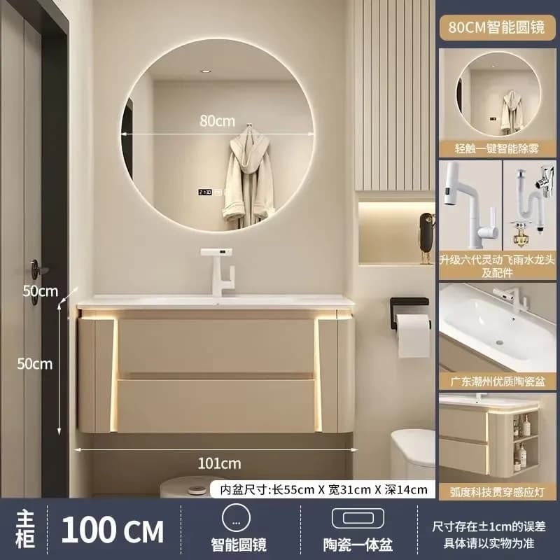 Bathroom Cabinets with Smart Mirror Bathroom Washbasin Vanity Cabinet with Integrated Ceramics Sink Bathroom Furniture