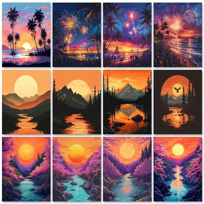 GATYZTORY DIY painting with adult numbers DIY frame kit pictures painting numbers on landscape canvas for home decoration