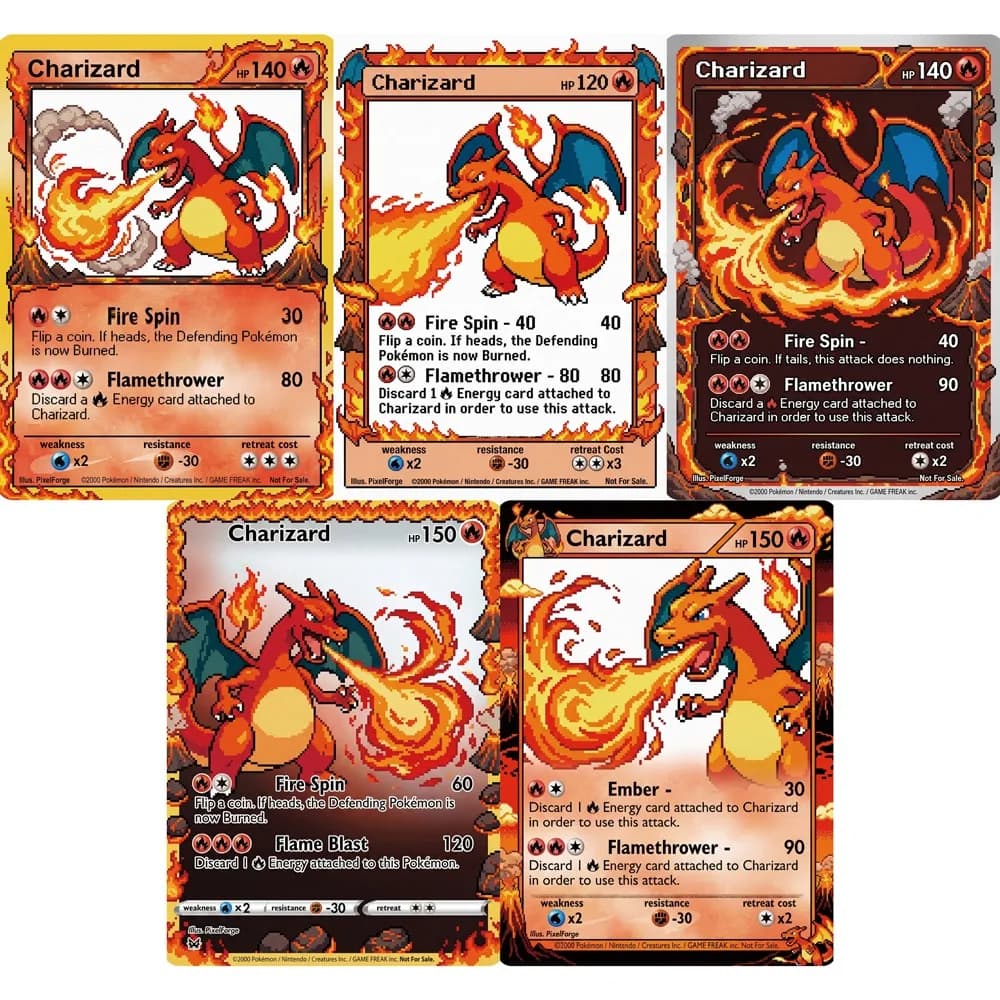 5 Carte Pokémon Charizard Stile Pixel Game Boy Color PTCG, Giocattoli Anime da Collezione, Carte Vintage Retrò Pokémon, Regalo