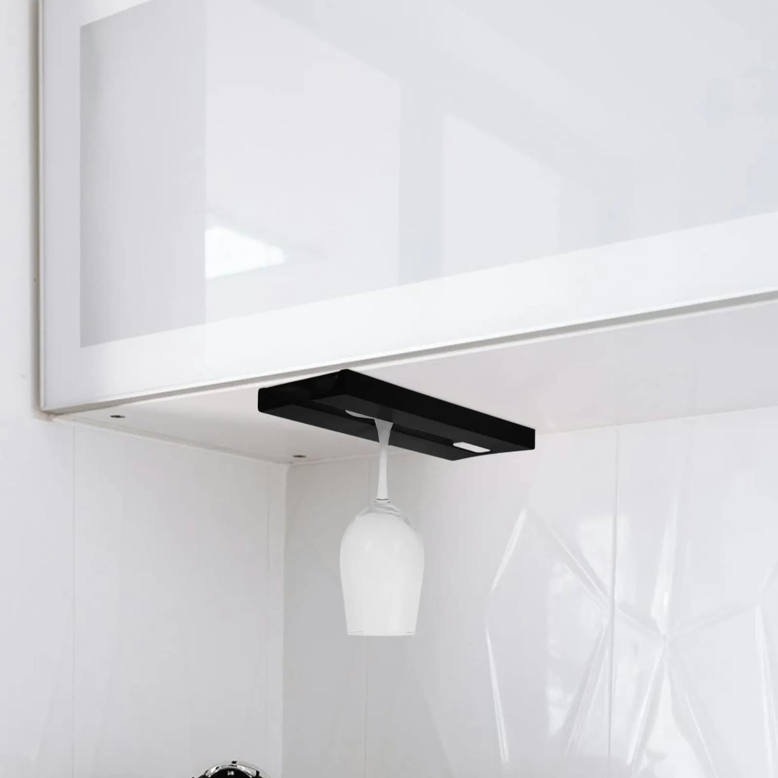 Wine Glass Hanging Holder ABS Sturdy Punch Free Under Cabinet Cup Rack Bar Glass Organizer Space Saving Display Shelf