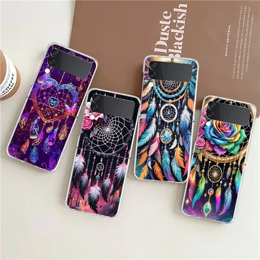 Phone Case For Samsung Galaxy Z Flip 7 6 5 4 3 Z Flip3 Flip4 Flip5 Flip6 Flip7 Transparent Cover Cute Mandala Dreamcatcher