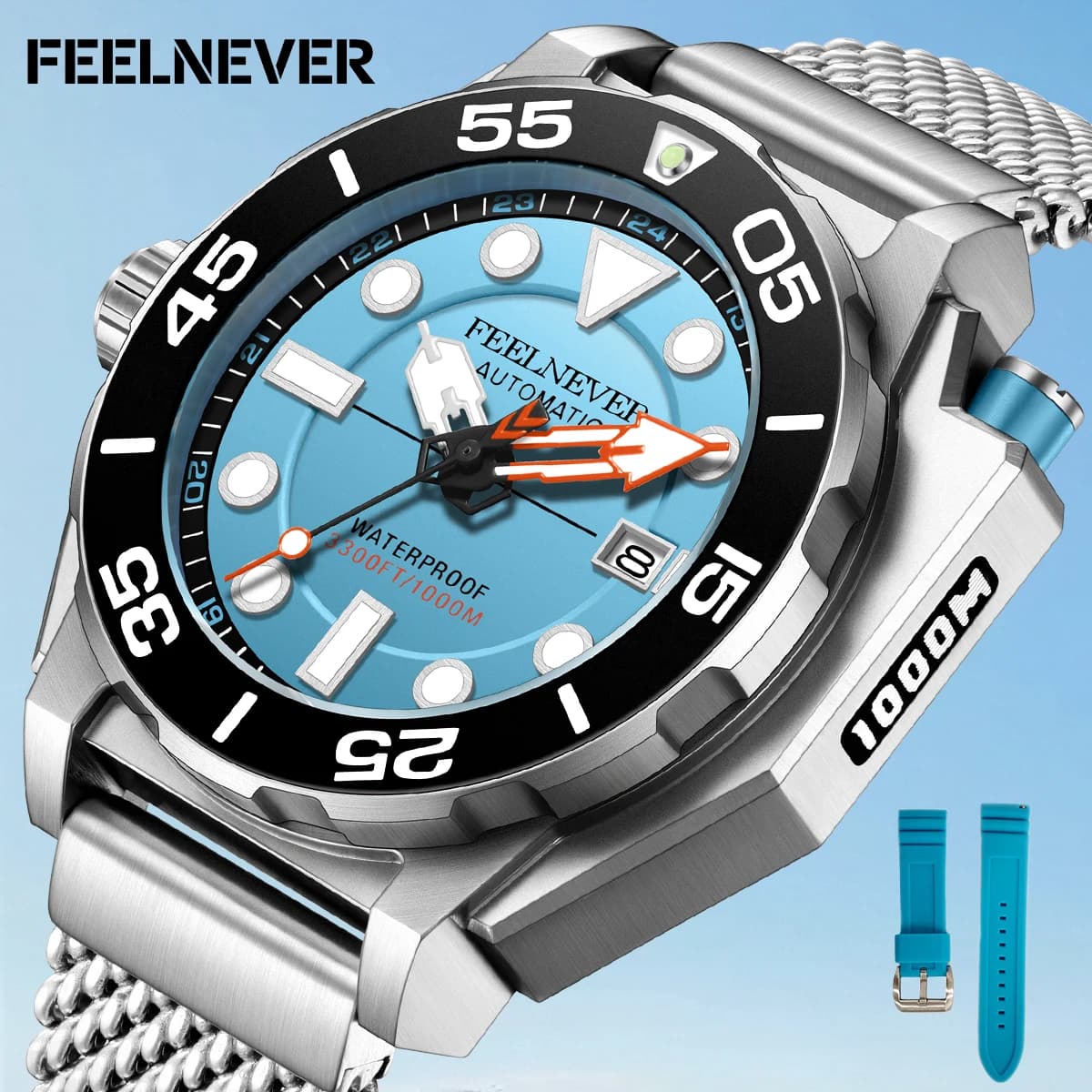FEELNEVER orologio da polso da uomo, orologio meccanico automatico di lusso, orologio da uomo luminoso con quadrante grande, orologio casual alla moda impermeabile fino a 1000 m