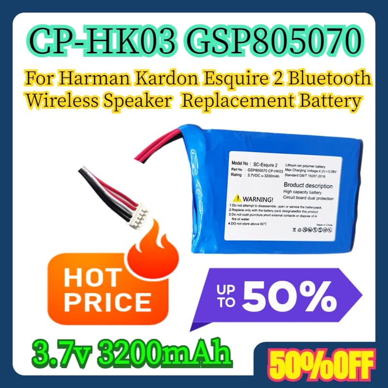 Batteria al litio da 3,7 V 3200 mAh per altoparlante wireless Bluetooth Harman Kardon Esquire 2 CP-HK03 GSP805070 Batteria sostitutiva