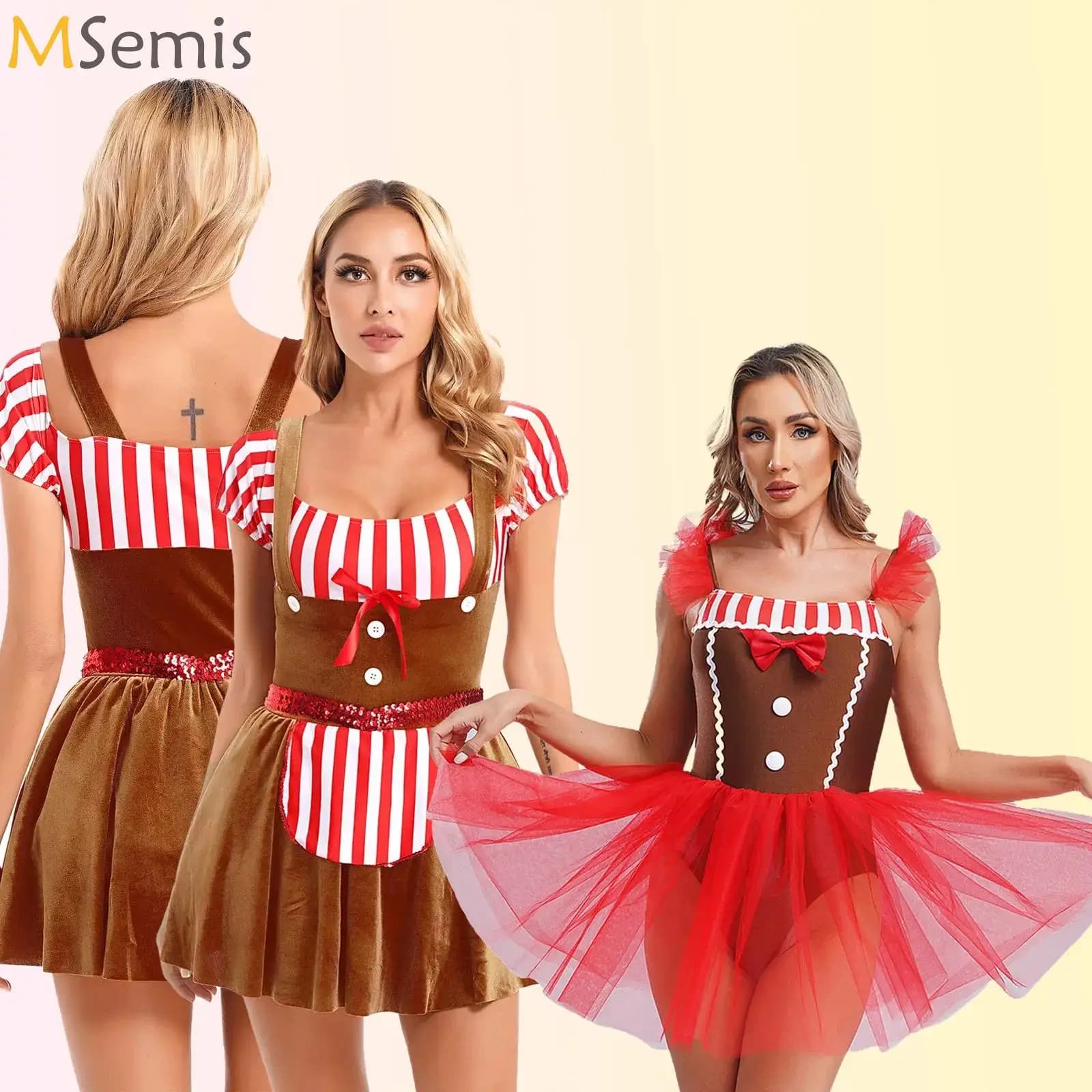 Adult Christmas Cosplay Dress Velvet Patchwork Striped Gingerbread Dress Women's Party Dress Gingersnap Cosplay Dress