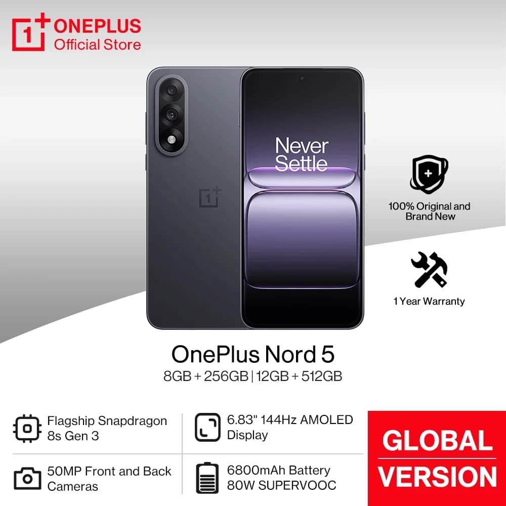 Anteprima mondiale OnePlus Nord 5 Versione globale Smartphone 50MP LYT-700 Fotocamera 1.5K Display AMOLED Snapdragon 8s Gen 3 OxygenOS 15