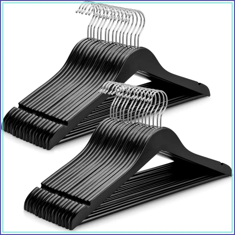 30 Pack Wooden Coat Hangers with 360° Swivel Hooks and Non-Slip Shoulder Notches for Suits, Jackets, Shirts, Pants, Camisoles