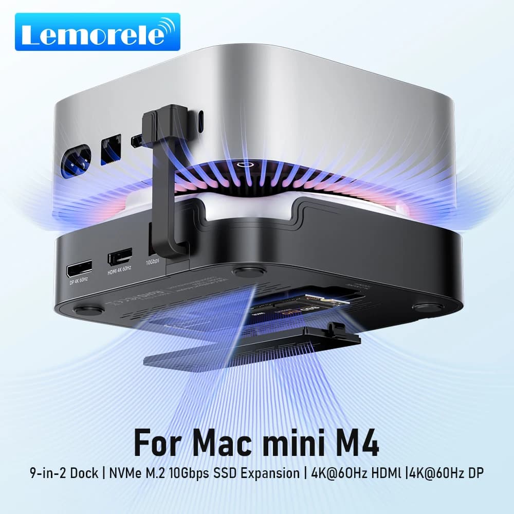 Lemorele Macmini M4 Dock USB HUB 4K@60Hz HDMI DP Docking Station Accessori Macmini 10Gbps Enclosure SSD SD TF Mac USB C HUB