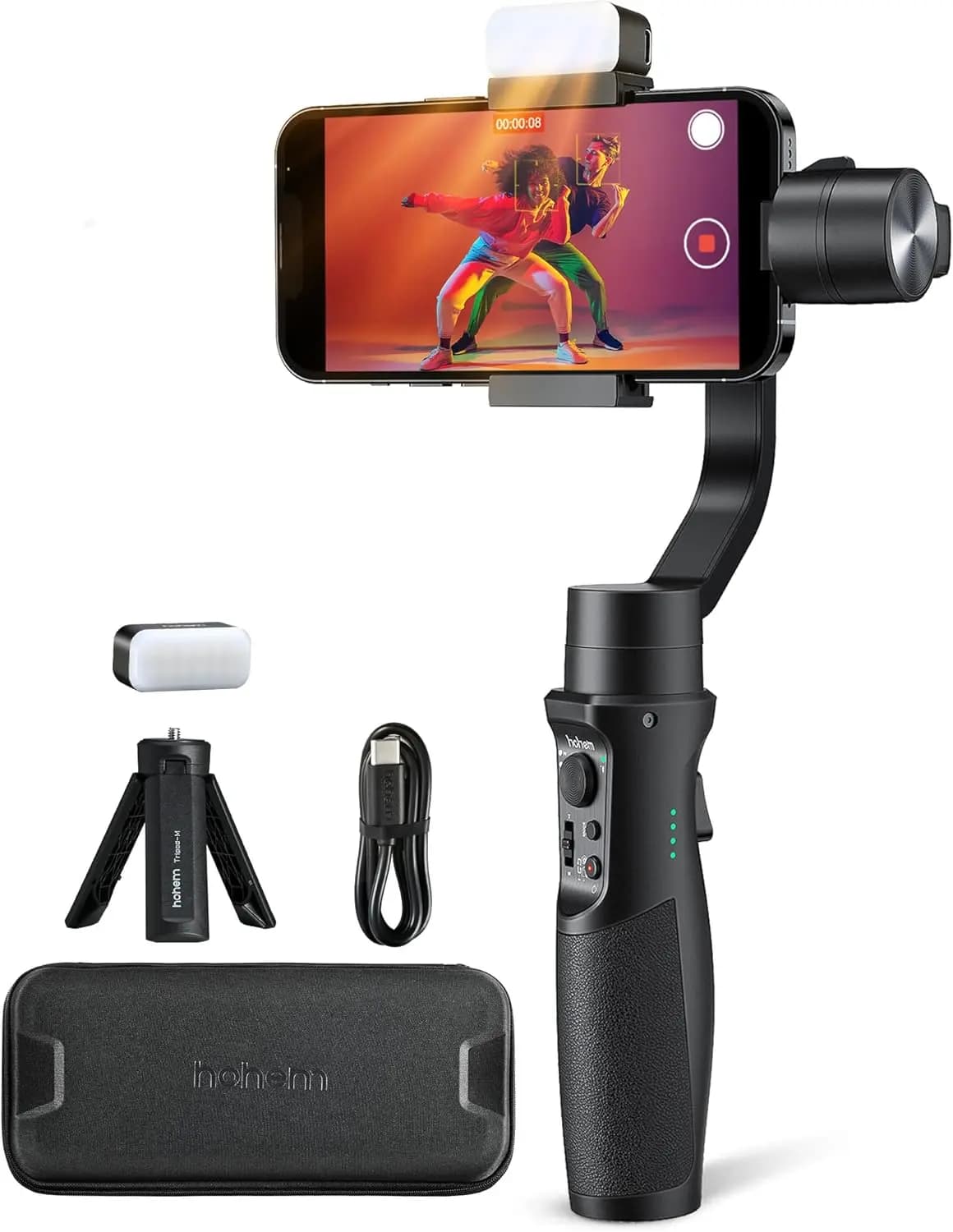 3-Axis Phone Gimbal Stabilizer with Fill Light, Ultra-Wide-Angle Mode, 600° Rotation, Vlog Stabilizer for Android & iPhone 15/14/13 Pro Max, Smartphone Gimbal Kit