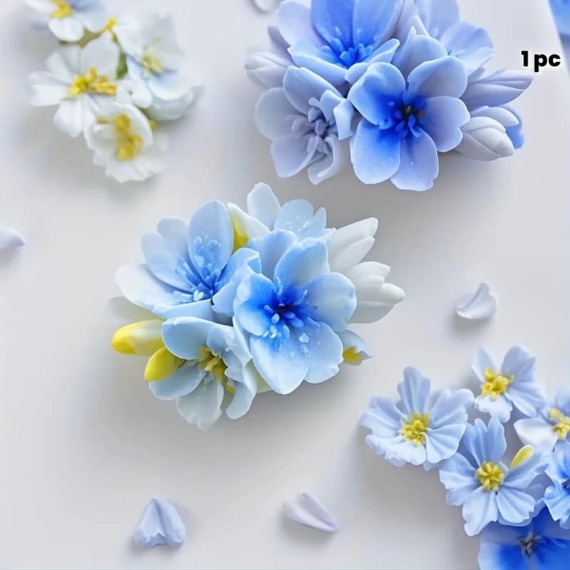 Stampo per candele in silicone Sakura 3D da 1 pezzo - Design floreale blu e bianco, resistente alle alte temperature adatto per artigianato fai-da-te, resina pressofusa