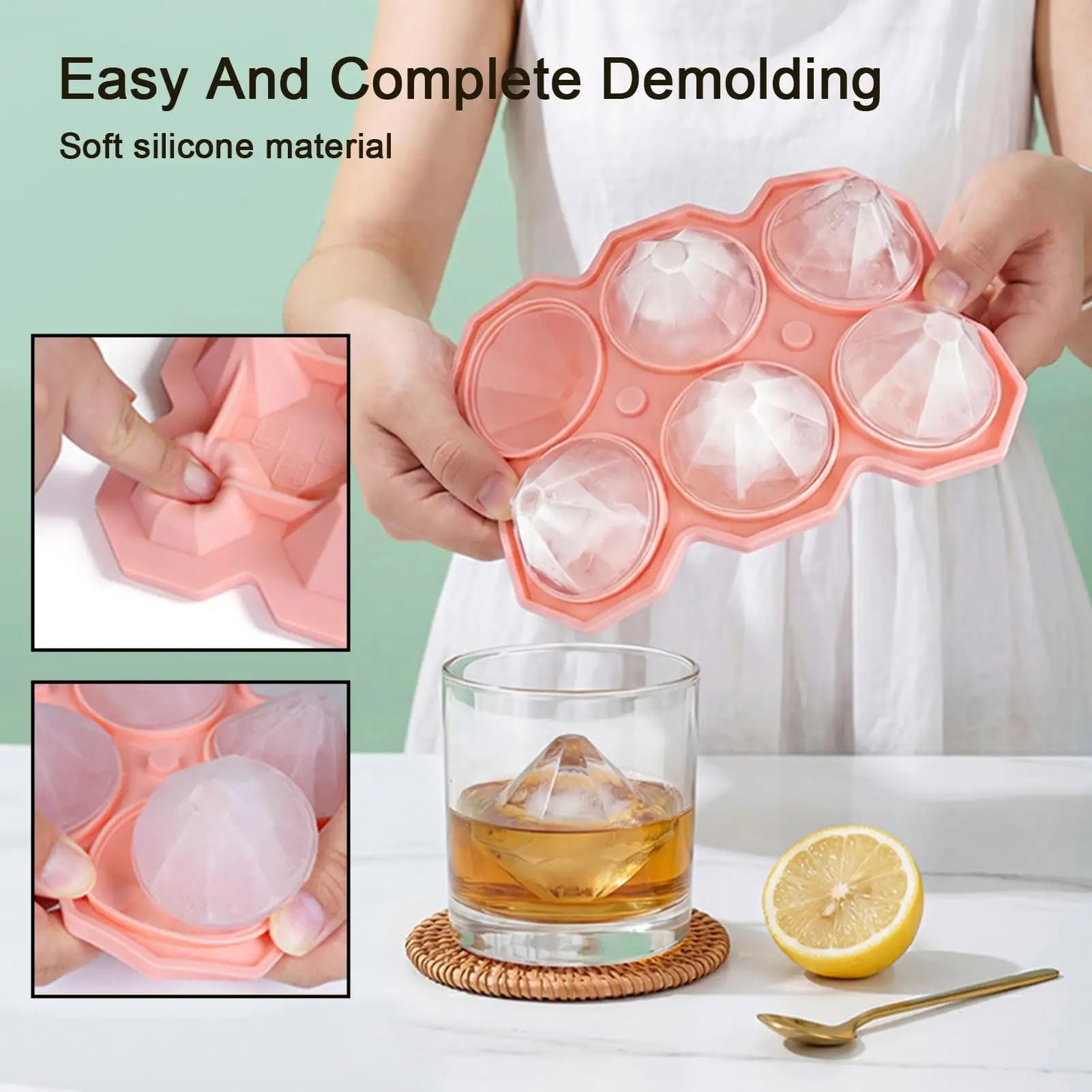 Stampi per Ghiaccio Antiaderenti in Silicone per Whisky, Facili da Rilasciare, Stampi per Cubetti di Ghiaccio, Strumento per Cocktail Ghiacciati Fai-da-Te per l'Estate