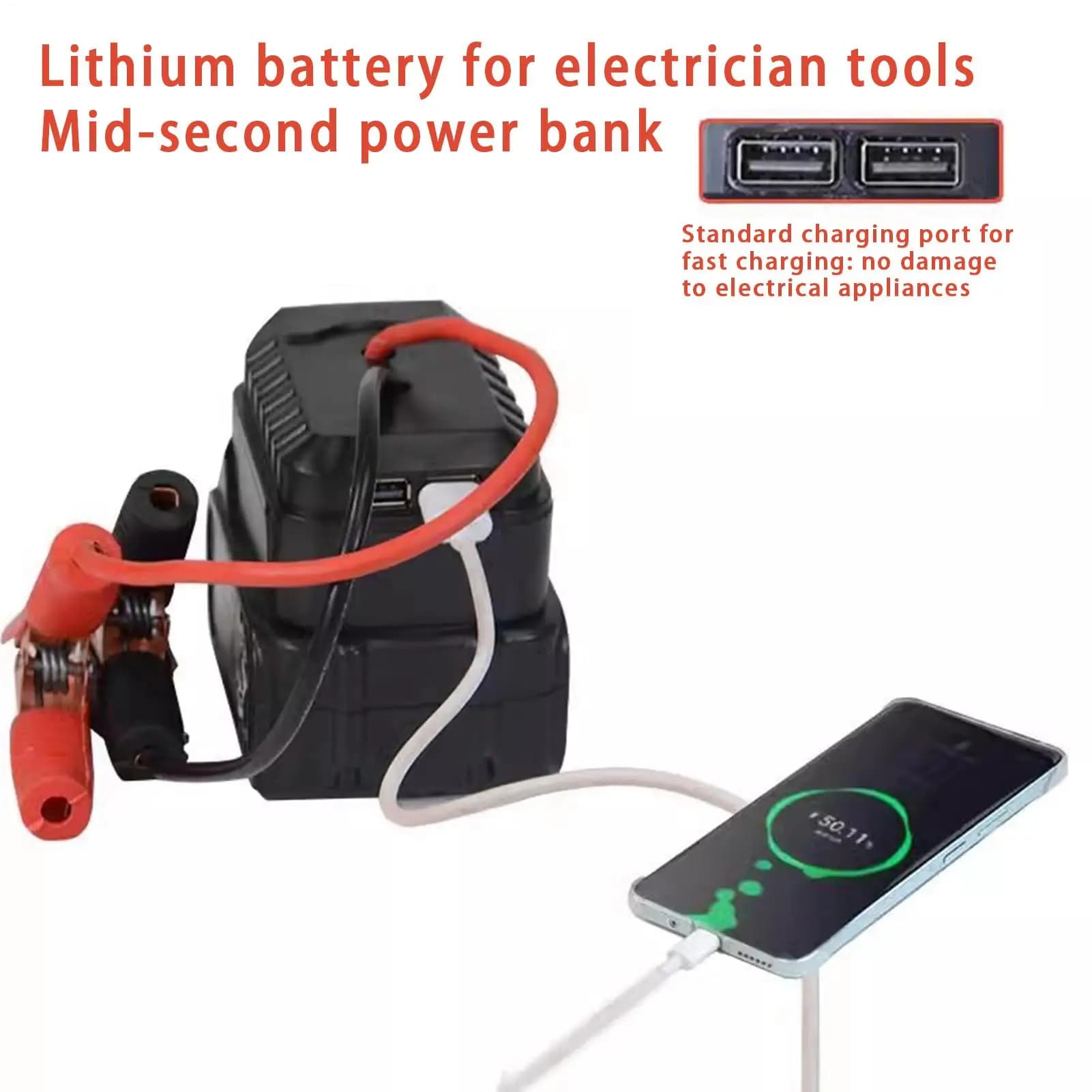 Avviatore di Emergenza per Auto con Batteria al Litio, Power Bank con Clip in Rame Rinforzate e Porte di Ricarica USB