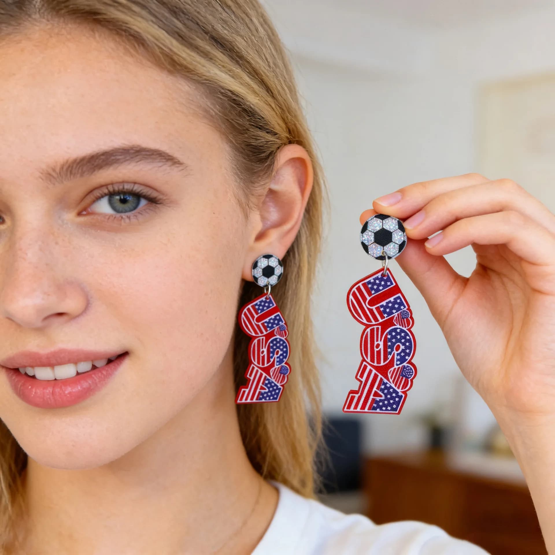 Orecchini in acrilico con bandiera americana, orecchini a tema Giorno dell'Indipendenza, gioielli per abbigliamento sportivo e festivo