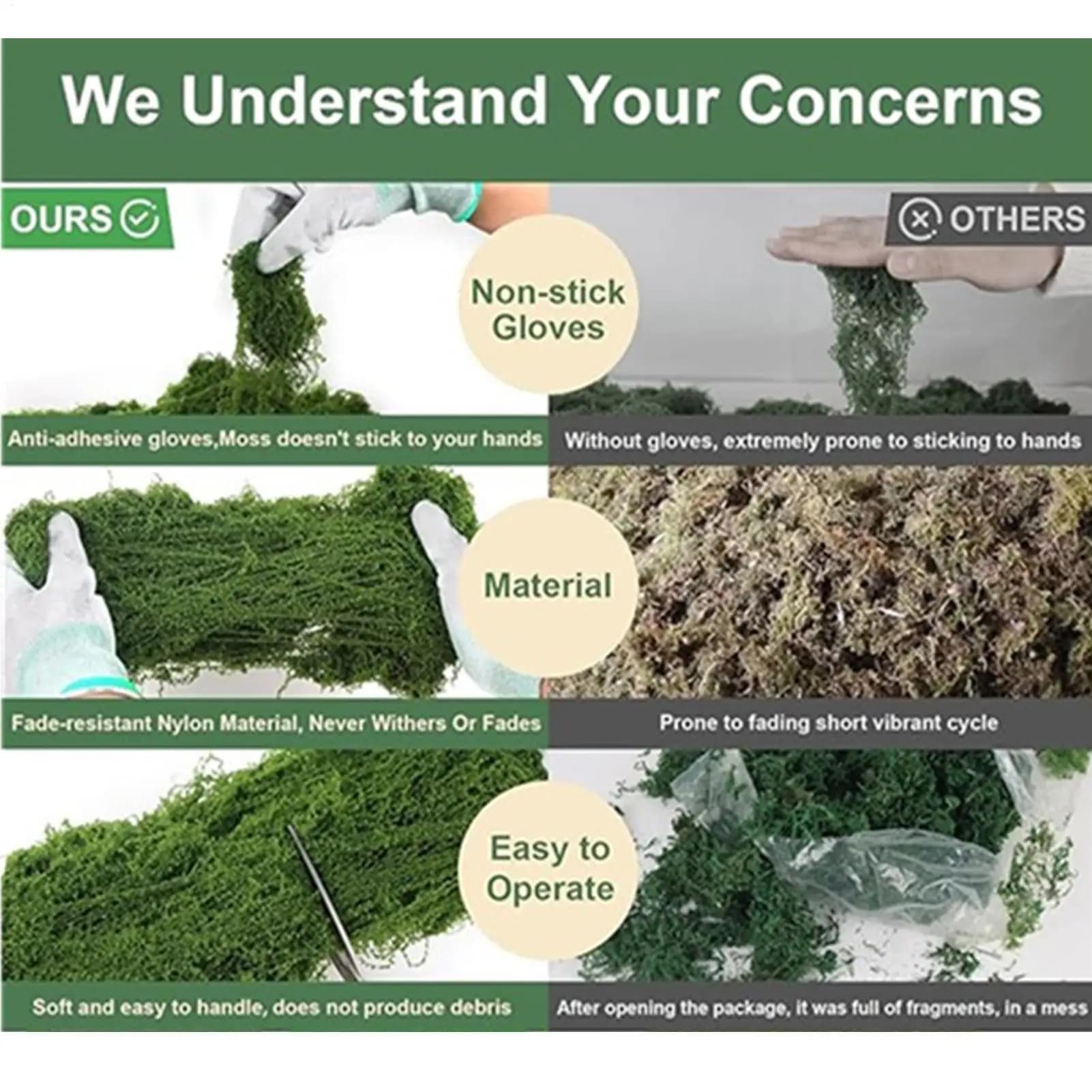 Faded artificial moss, UV-resistant, waterproof, green moss, indoor fake plants, for home decorations, office, apartment, balcony