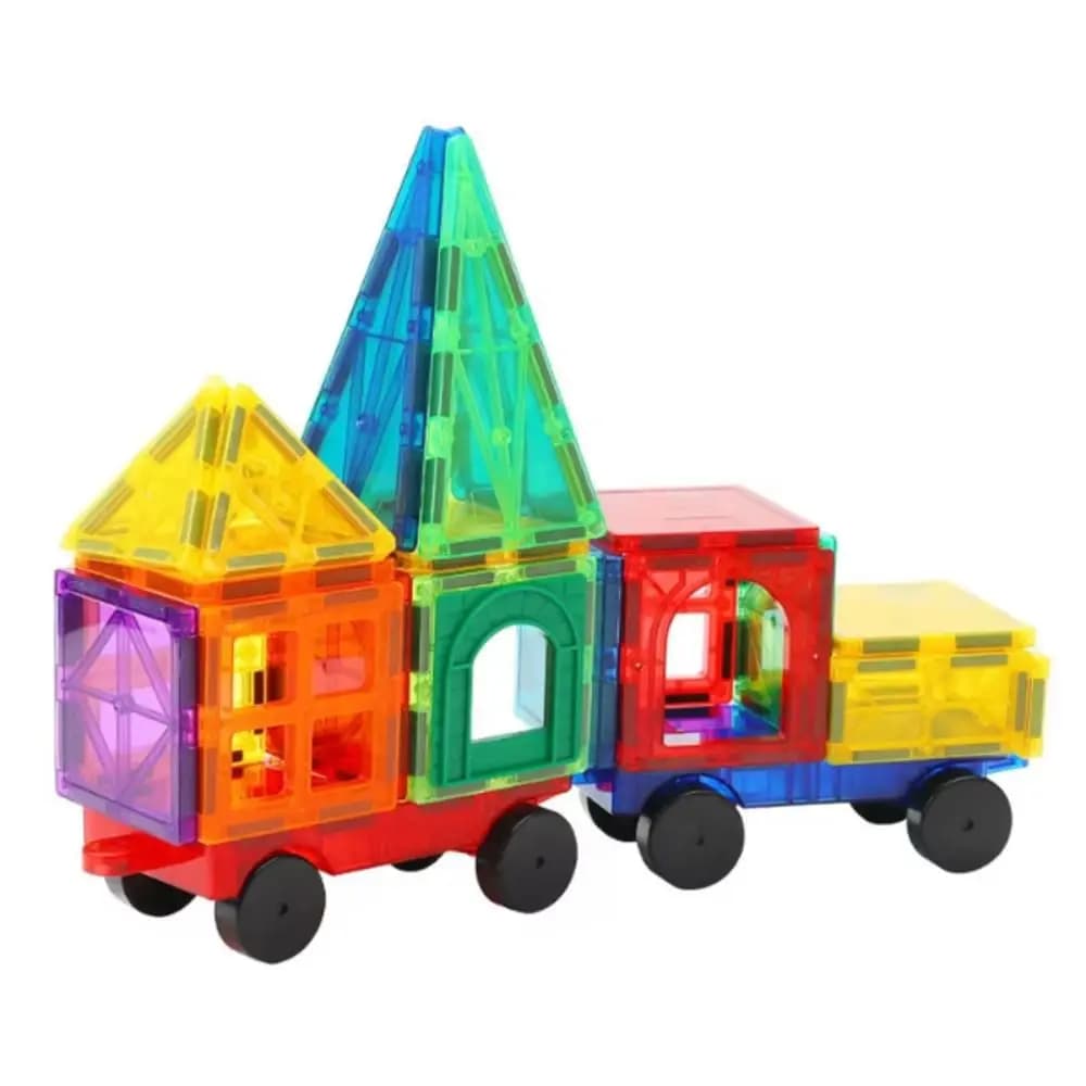 Reusable Plastic Magnetic Car Smooth Wheels Linkable Magnetic Tiles Accessory Car Montessori Activity