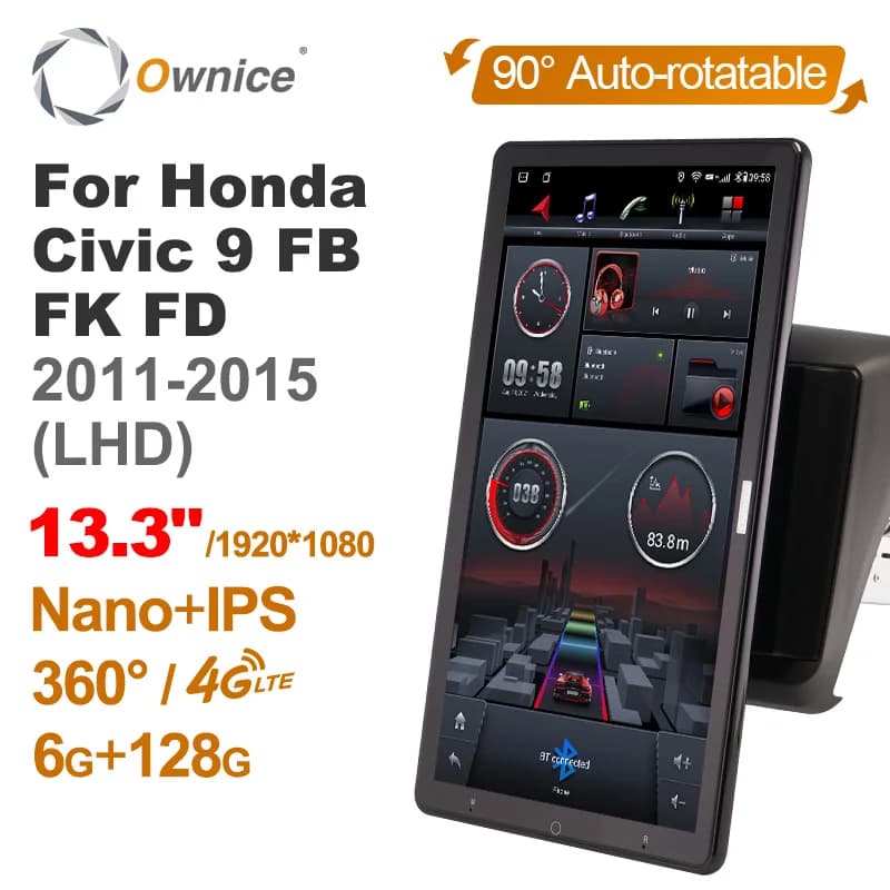 13.3 pollici Ownice 1Din Android 12.0 Autoradio 360 Panorama per Honda Civic 9 FB FK FD 2011 - 2015 Auto Audio SPDIF 4G LTE NO DVD