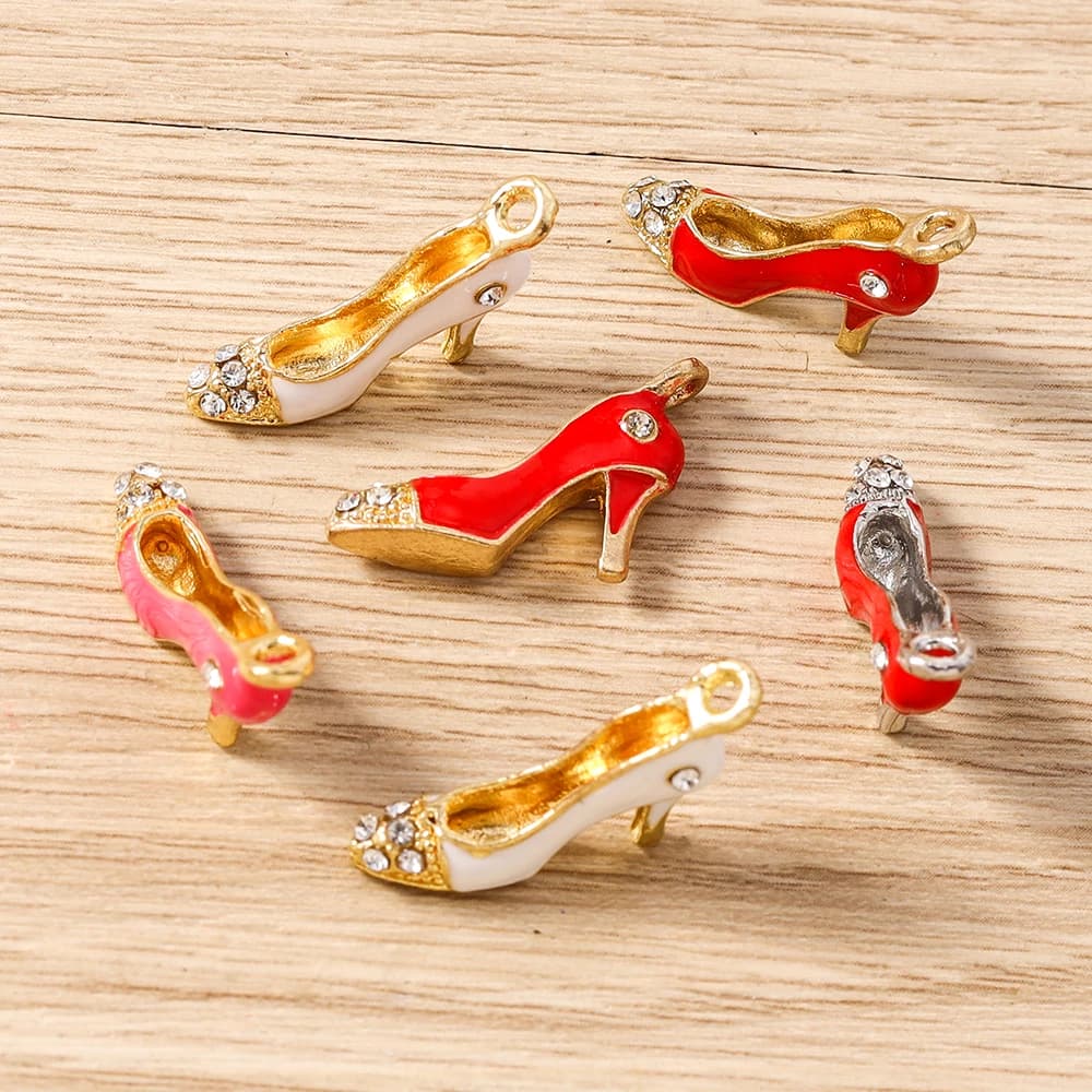 Tusember 10 pz. Ciondoli smaltati 3D a forma di tacco alto con cristalli per creazione gioielli, orecchini, collane, bracciali fai da te, accessori