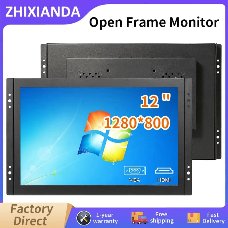 LCD Monitor Open Frame TFT with Built-in 12 Inch 1280*800 Industrial Widescreen PCAP touch screen with HDMI VGA USB interface