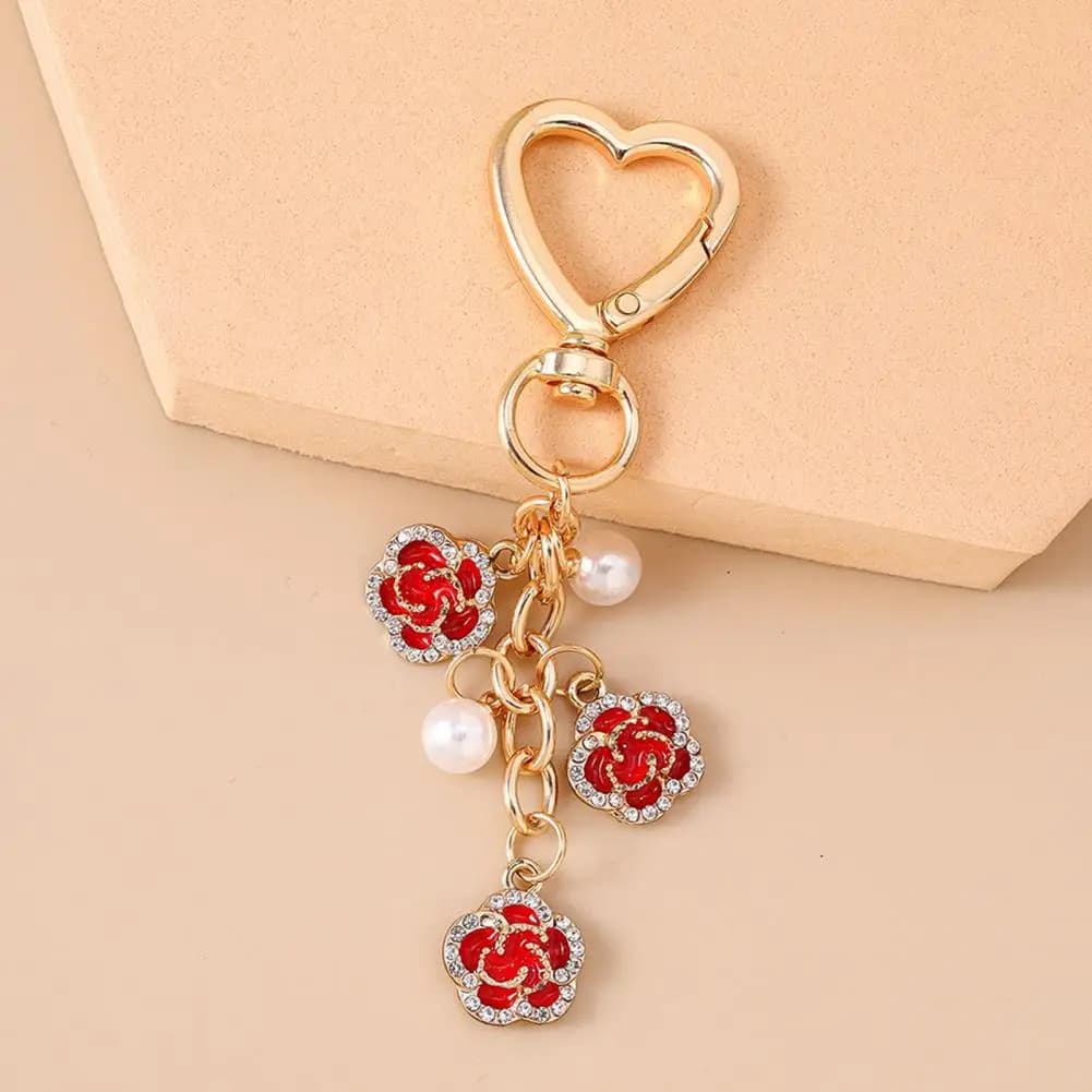 Accessorio per Chiavi: Portachiavi con Fiore in Strass e Perle Imitate, Ciondolo in Lega di Zinco, Anello Portachiavi Decorativo per Zaino