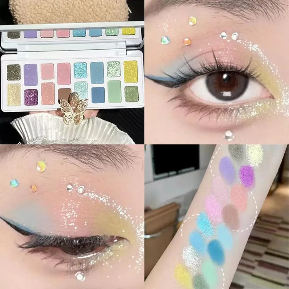 Palettes of 16 colors Professional makeup for women Palettes of pearly shades long lasting pink green glitter