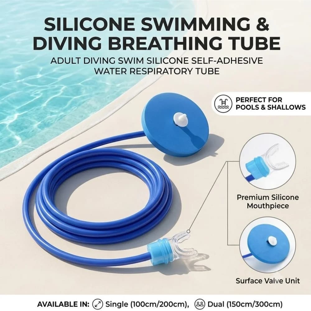 Adult Diving Swim Silicone Water Respiratory Tube Flexible Surface Snorkeling Breather Line Underwater Breathing Hose