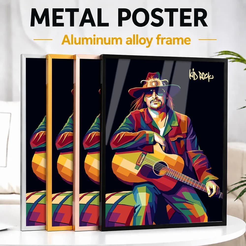 Kid Rock With Guitar Pop Color Metal Poster With Aluminum Alloy Frame Personalized Photo Retro Culture Style Wall Art For Studio