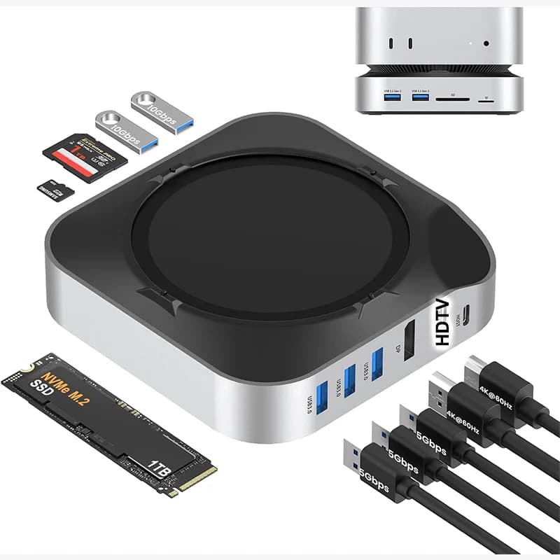 Per Mac Mini M4 Docking Station Hub USB C Doppio Monitor Mac mini Typec a DP M.2 NVMe Slot SSD 4K60 HDTV Lettore di schede SD/TF per M4