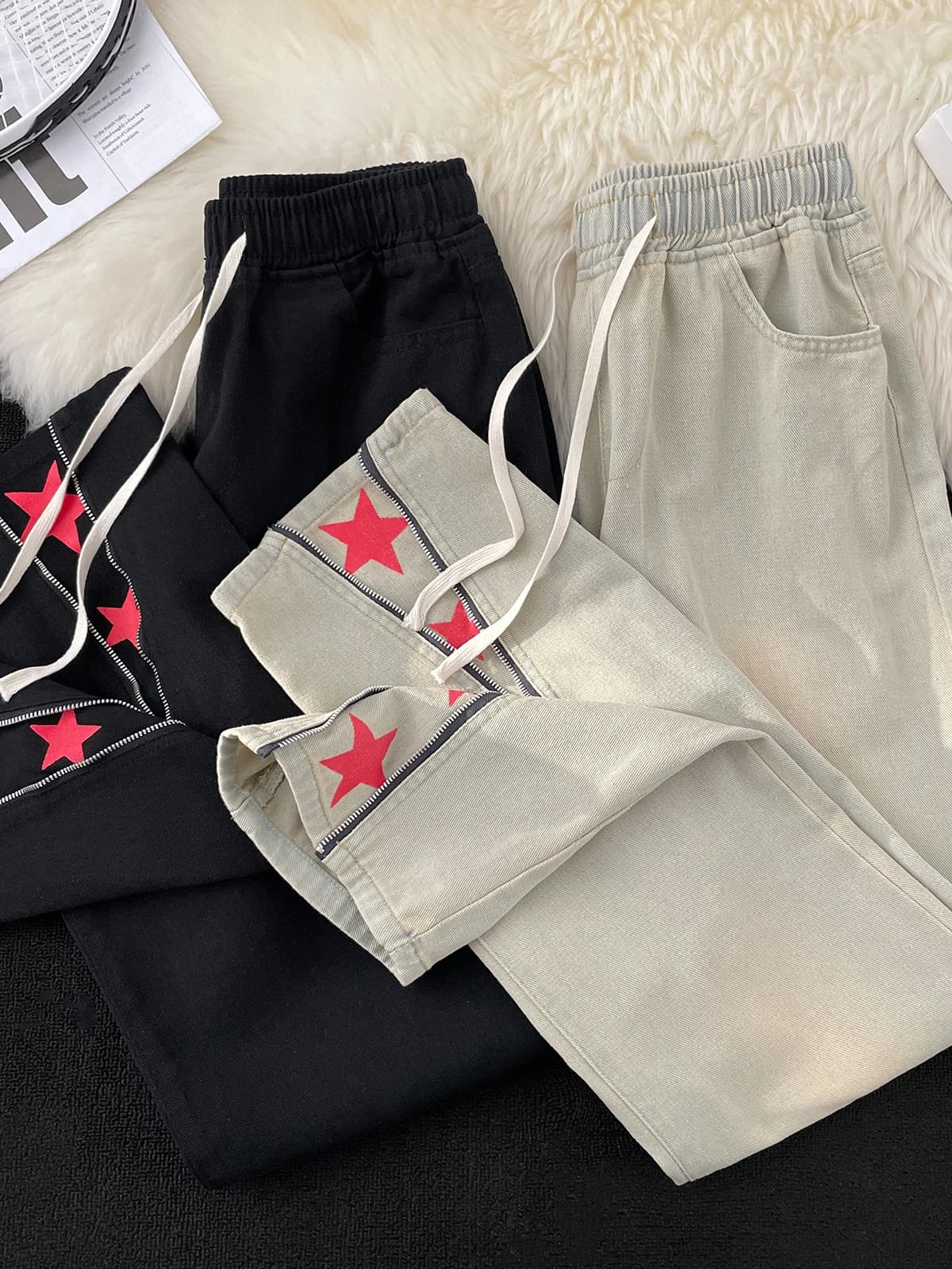 Men's High Street Sle Zipper Cuffed Jeans Loose Straight Leg Retro American Japanese Nine-Piece Casual Wear Autumn Jeans