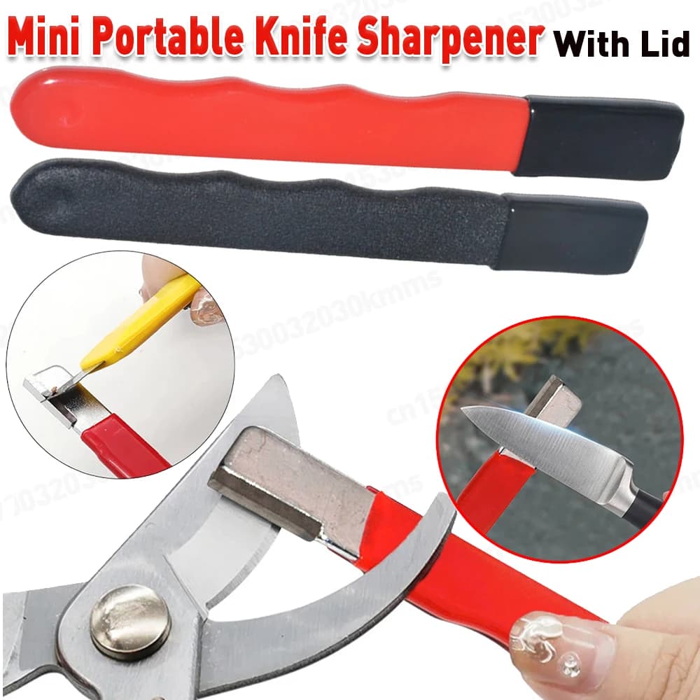 Mini coltello in metallo per potatura pietra per affilare forbici da giardino portatili portatili con coperchio coltello affilato rapido tascabile