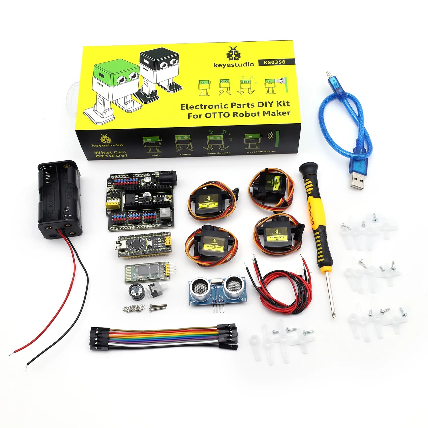 Keyestudio Electronic DIY Component Starter Kit for Arduino Nano OTTO Robot Maker (without body printer parts)