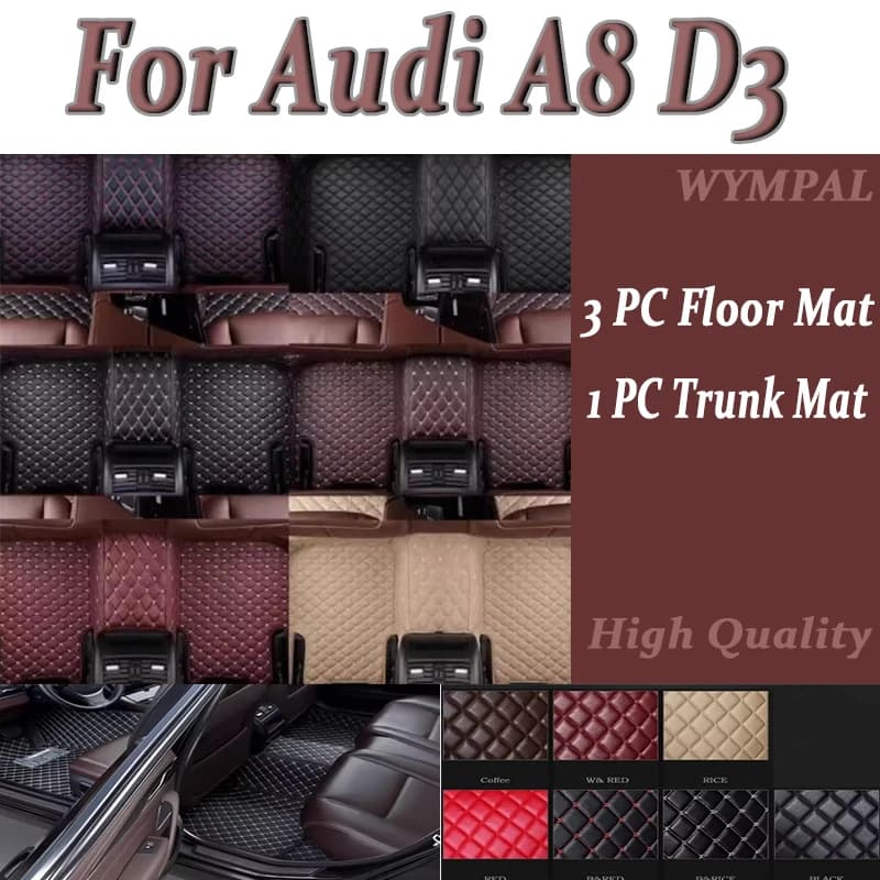 Tappetini per auto automobilistici personalizzati di lusso per Audi A8 D3 2002 2003 2004 2005 2006 Tappetini per auto in pelle di lusso per auto Tappetini a copertura completa