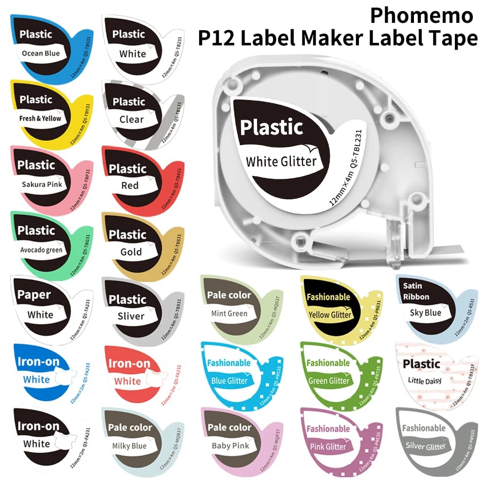 Phomemo P12 P12Pro Replacement tape for pastic tape for DYMO labeler Replace for DYMO Letra Tag 100H LT-100T LT110T