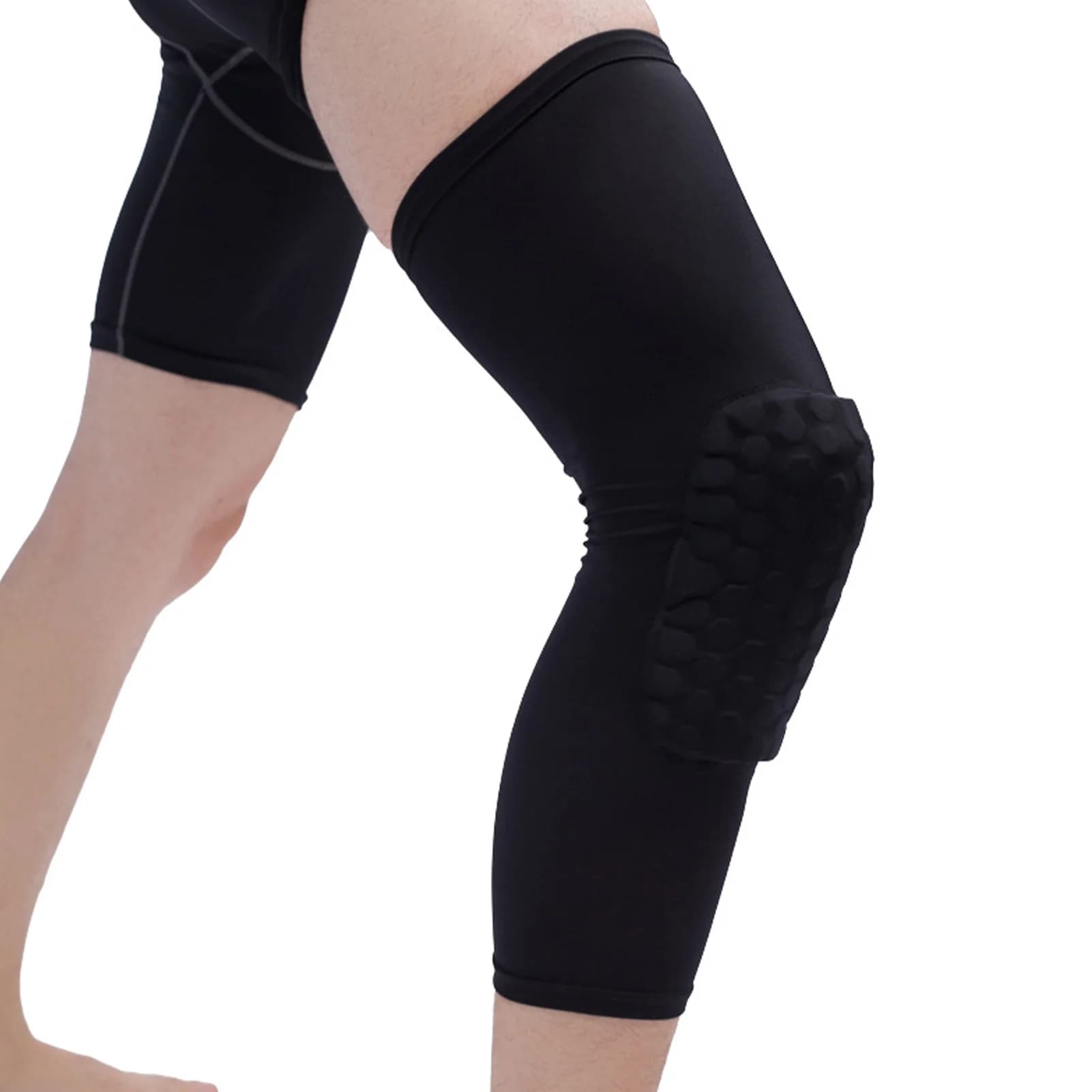 Ginocchiera unisex allungata a nido d'ape anti-collisione compressione ginocchio per basket ginocchiera da basket