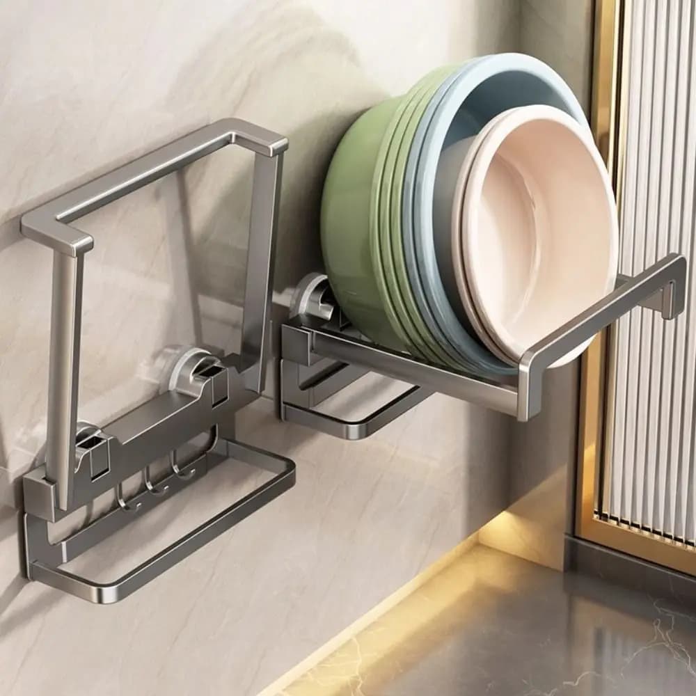 Gancio a ventosa da parete, telescopico, senza foratura, pieghevole, multifunzionale, per lavabo