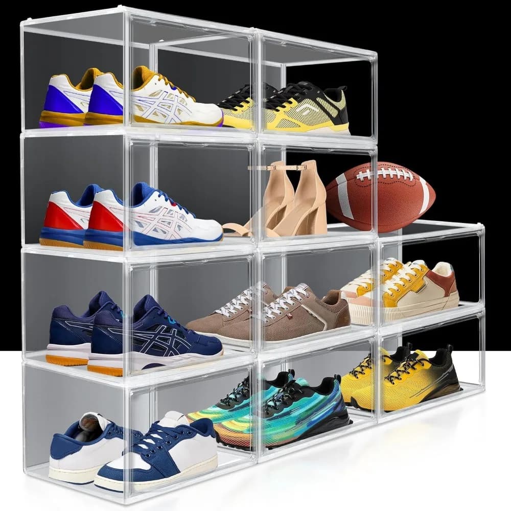 Clear Plastic Shoe Boxes - 12 Pack, Stackable with Magnetic Door, Ideal for Sneakers and Shoe Storage