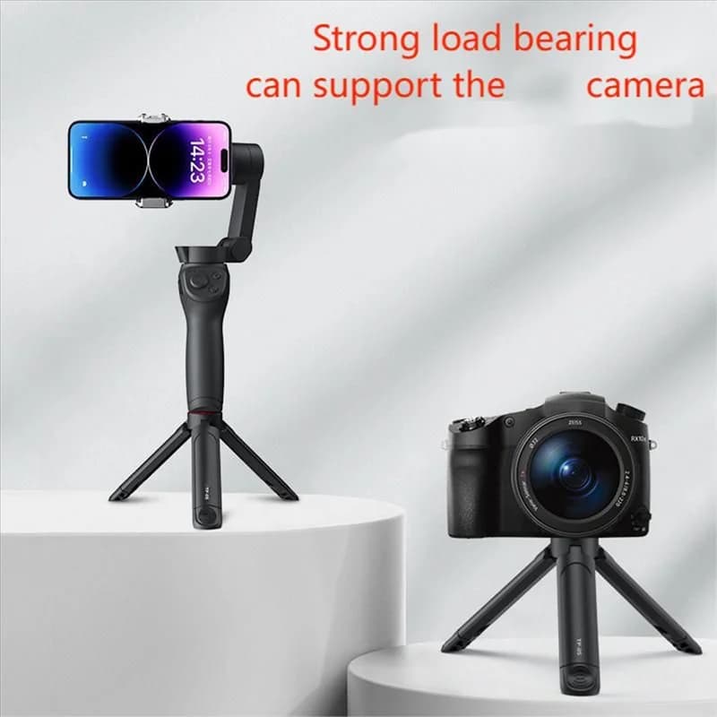 Mini folding tripod for cameras and telephone stabilizers: support and portable table handle