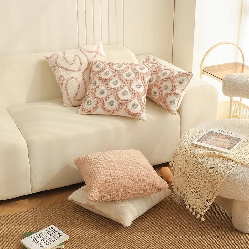 Cuscino Floccato Stile Nordico con Motivo Floreale e Imbottitura, per Divano, Soggiorno, Cuscino Lombare, Cuscino per Finestra