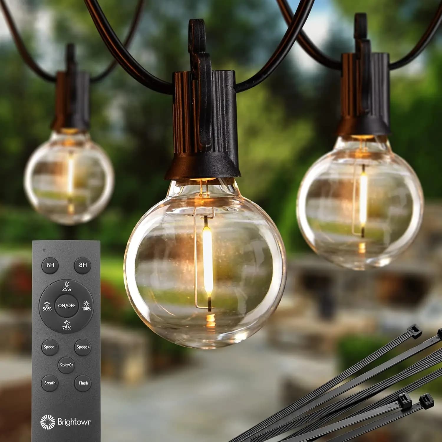 Luci a stringa LED da esterno da 33m con telecomando, 52 lampadine infrangibili, impermeabili per giardino, patio, feste, caffè, attacco E12